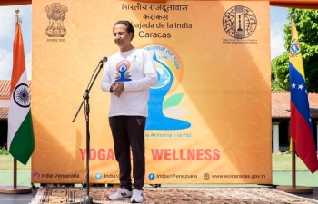 Ambassador Abhishek Singh delivered the keynote address at the IDY2021 at La Casona 